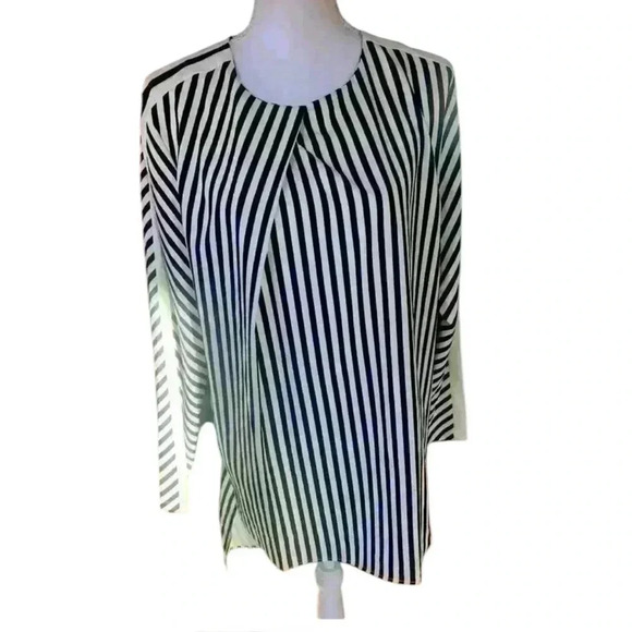 KoanDaily ladies large high low blouse. Long sleeve black and white stripe NWOT - Picture 1 of 13